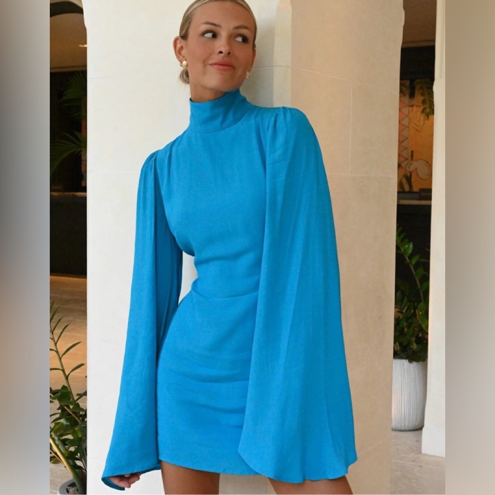 Bright Blue Mini Dress Yellow The Label
